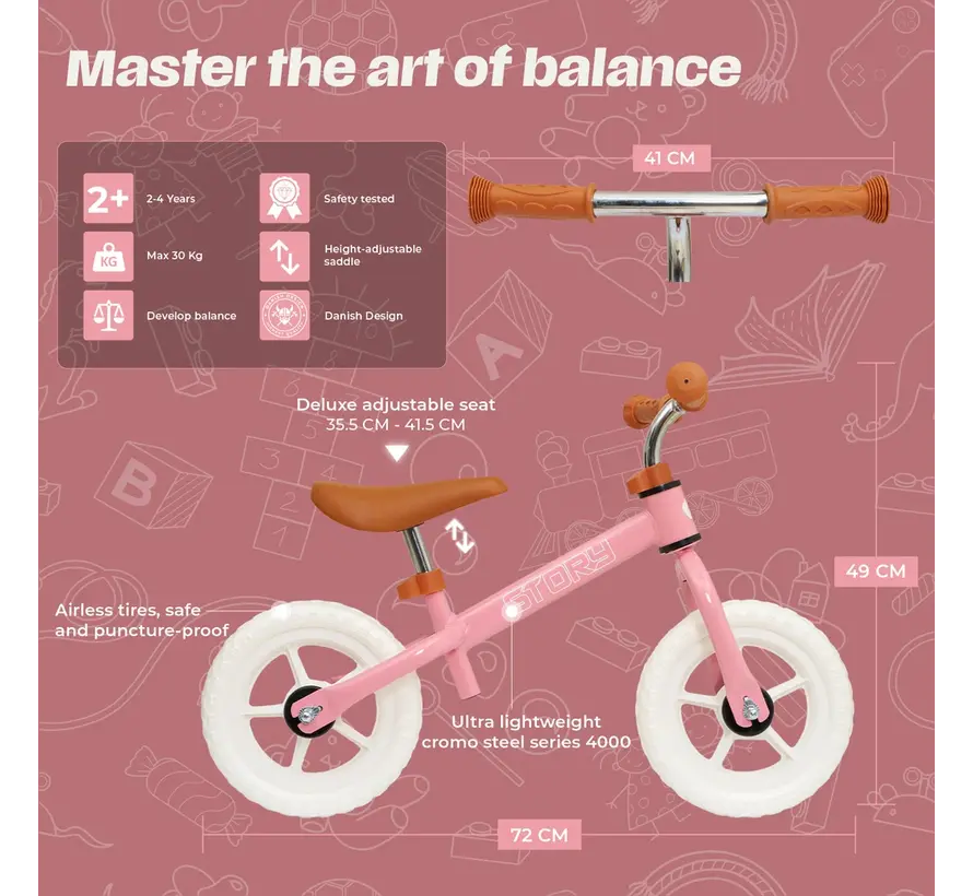 Bicicleta de equilibrio Story Run Racer: bicicleta de equilibrio ligera para niños con sillín ajustable y diseño deportivo para un rápido desarrollo del equilibrio.