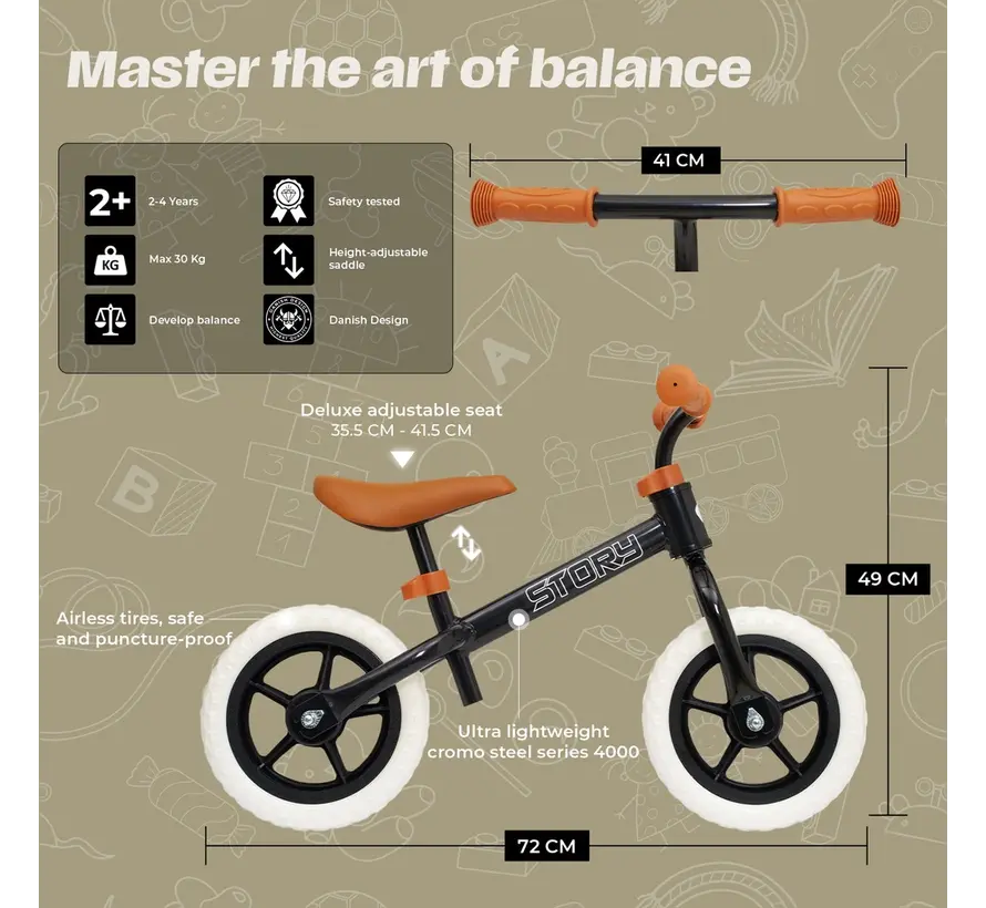 Bicicletta senza pedali Story Run Racer – Bicicletta senza pedali leggera per bambini con sella regolabile e design sportivo per un rapido sviluppo dell'equilibrio