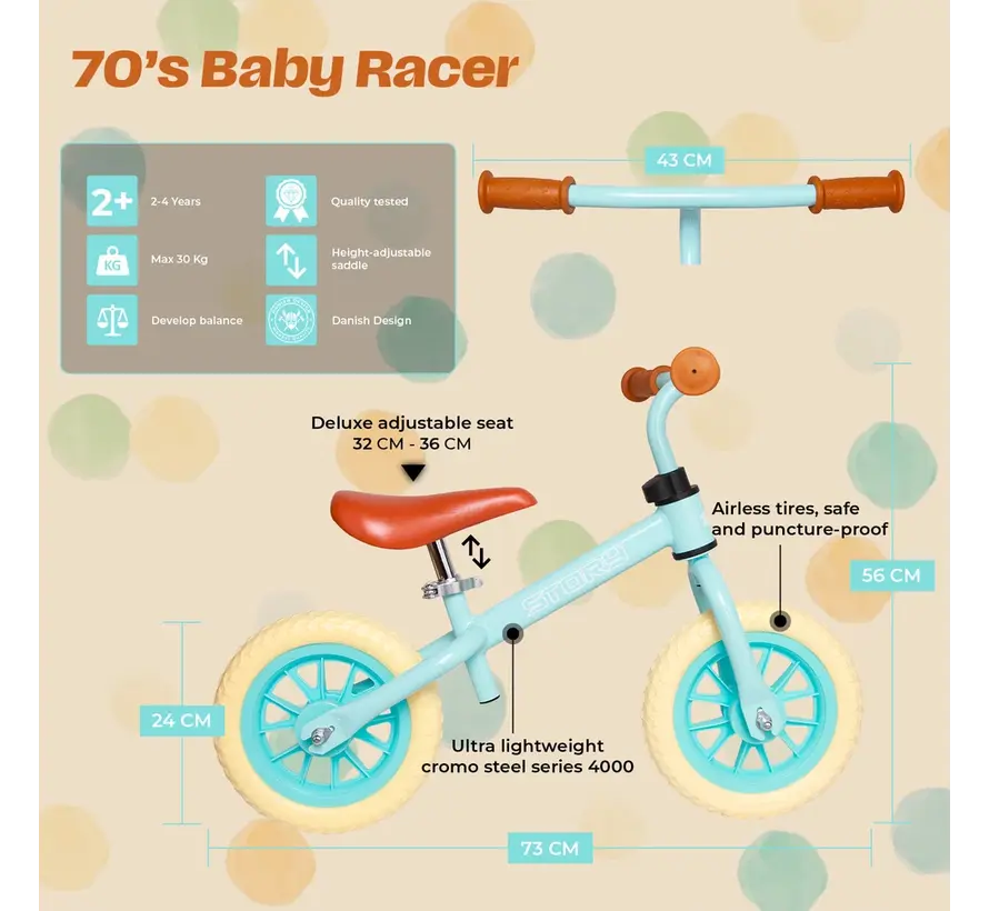 Story 70’s Baby Racer Loopfiets – Retro Balance Bike voor Kinderen met Stijlvol Design, Verstelbaar Zadel en Optimale Balanscontrole