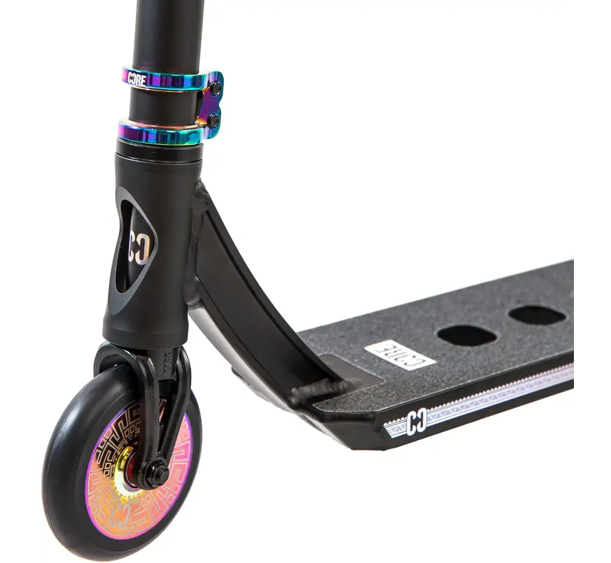 Patinete acrobático Core CL1: patinete acrobático ligero de estilo libre con ruedas de 110 mm, compresión IHC y plataforma de 5 pulgadas con corte rectangular.