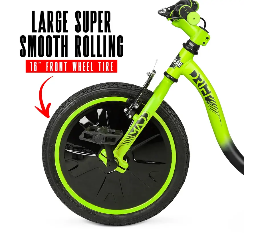 MGP Drift Trike Green Drift Bike per bambini con ruote posteriori a rotazione libera e robusto telaio in acciaio per derapate spettacolari