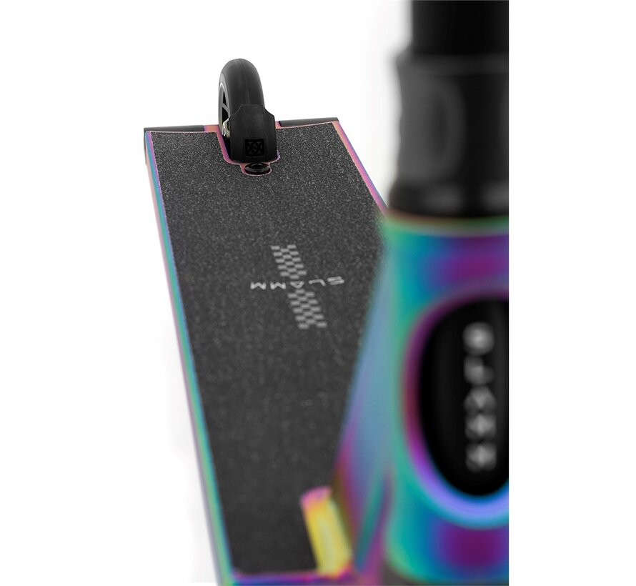 Patinete acrobático Slamm Assault Pro Neochrome, patinete acrobático profesional con plataforma de aluminio T6, compresión IHC y ruedas de núcleo de aluminio de 110 mm - Copia