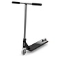 Patinete acrobático Slamm Strobe Pro negro y plateado. Patinete acrobático profesional con plataforma ancha, ruedas de 115 mm y sistema de compresión IHC para parques y calles.
