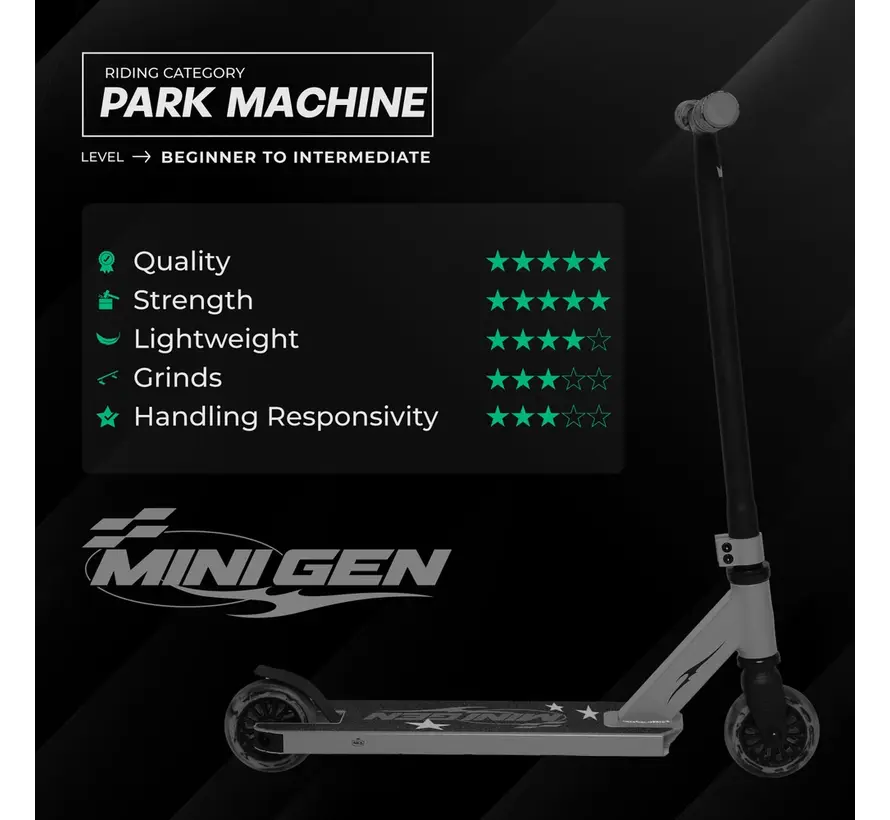NKD Mini GEN Stunt-Scooter Schwarz Regenbogen 70 cm Leichtgewicht-Stunt-Scooter mit HIC-Kompression und 100-mm-Rädern für Anfänger und Park-Fahrten
