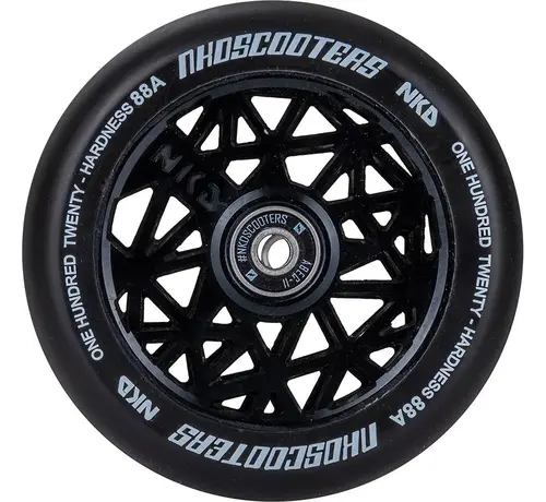 NKD Rueda para patinete acrobático NKD Black Widow de 120 mm – Negro / Aluminio con núcleo hueco negro