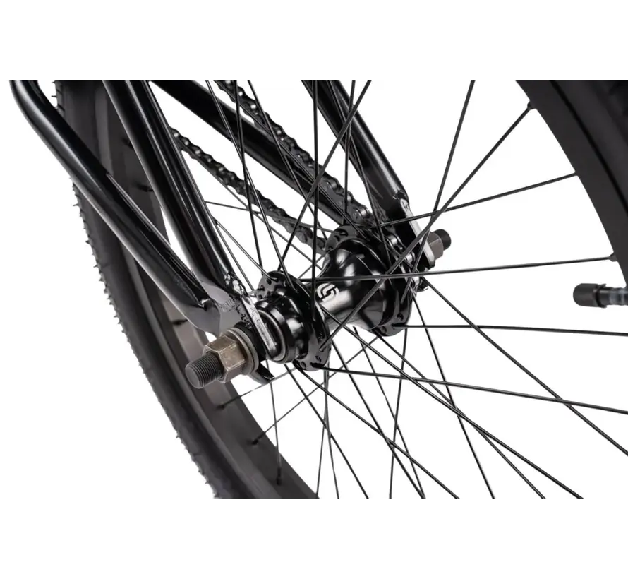 Bicicleta BMX Wethepeople Thrillseeker 20 Freestyle negra. Bicicleta BMX resistente con geometría moderna para uso en calle y parque.