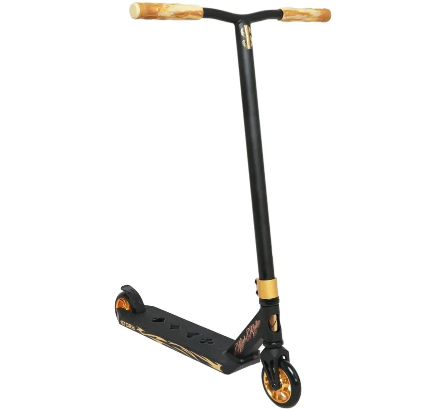 Story High Roller Air Stunt Scooter Nero Oro Monopattino acrobatico professionale con ruote grandi e robusto assetto da strada