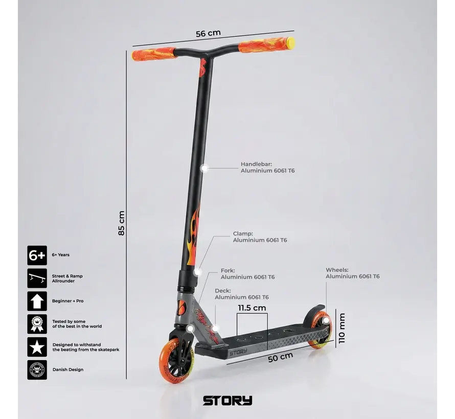 Patinete acrobático High Roller Air Stunt Scooter gris, patinete acrobático profesional de estilo libre con ruedas grandes y configuración estable para parques y calles.