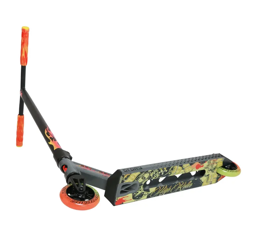 Story High Roller Air Stunt Scooter Grau Professioneller Freestyle-Stunt-Scooter mit großen Rädern und stabilem Park- und Street-Setup