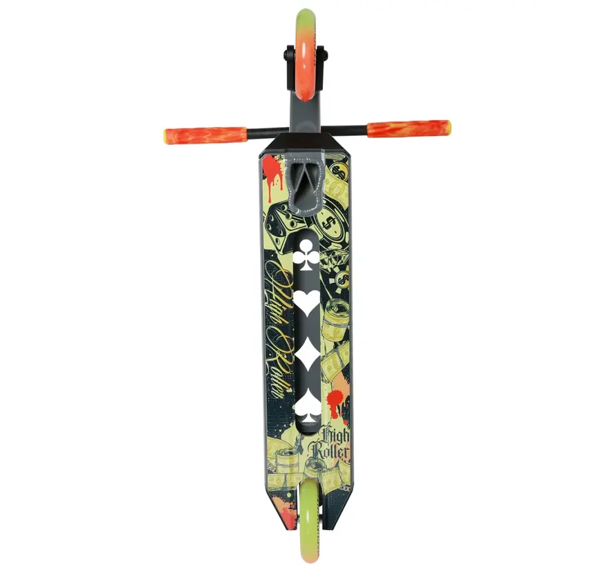 Patinete acrobático High Roller Air Stunt Scooter gris, patinete acrobático profesional de estilo libre con ruedas grandes y configuración estable para parques y calles.