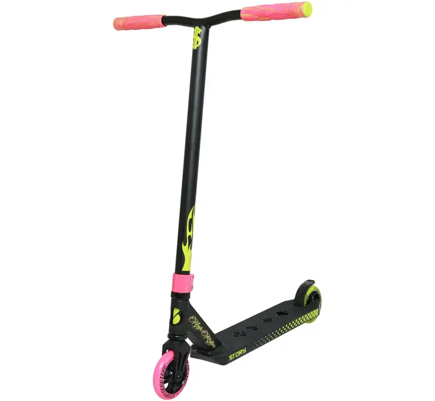 Trottinette acrobatique Story High Roller Air, modèle Green Mix, trottinette freestyle professionnelle avec grandes roues et robuste ensemble Park Street
