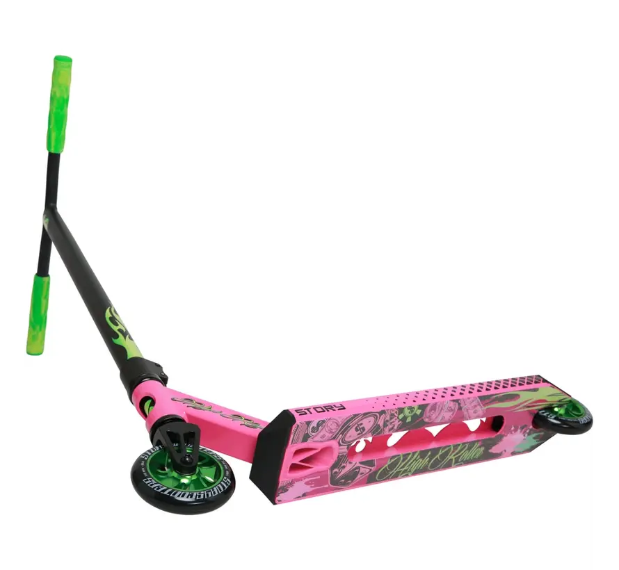 Patinete acrobático High Roller Air Stunt Scooter Pink Mix, patinete acrobático profesional de estilo libre con ruedas grandes y configuración robusta para parques y calles.