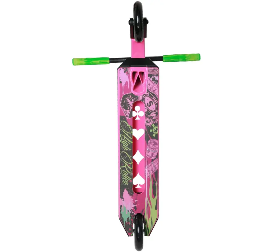 Patinete acrobático High Roller Air Stunt Scooter Pink Mix, patinete acrobático profesional de estilo libre con ruedas grandes y configuración robusta para parques y calles.