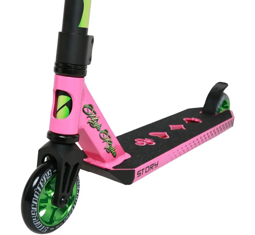 Patinete acrobático High Roller Air Stunt Scooter Pink Mix, patinete acrobático profesional de estilo libre con ruedas grandes y configuración robusta para parques y calles.