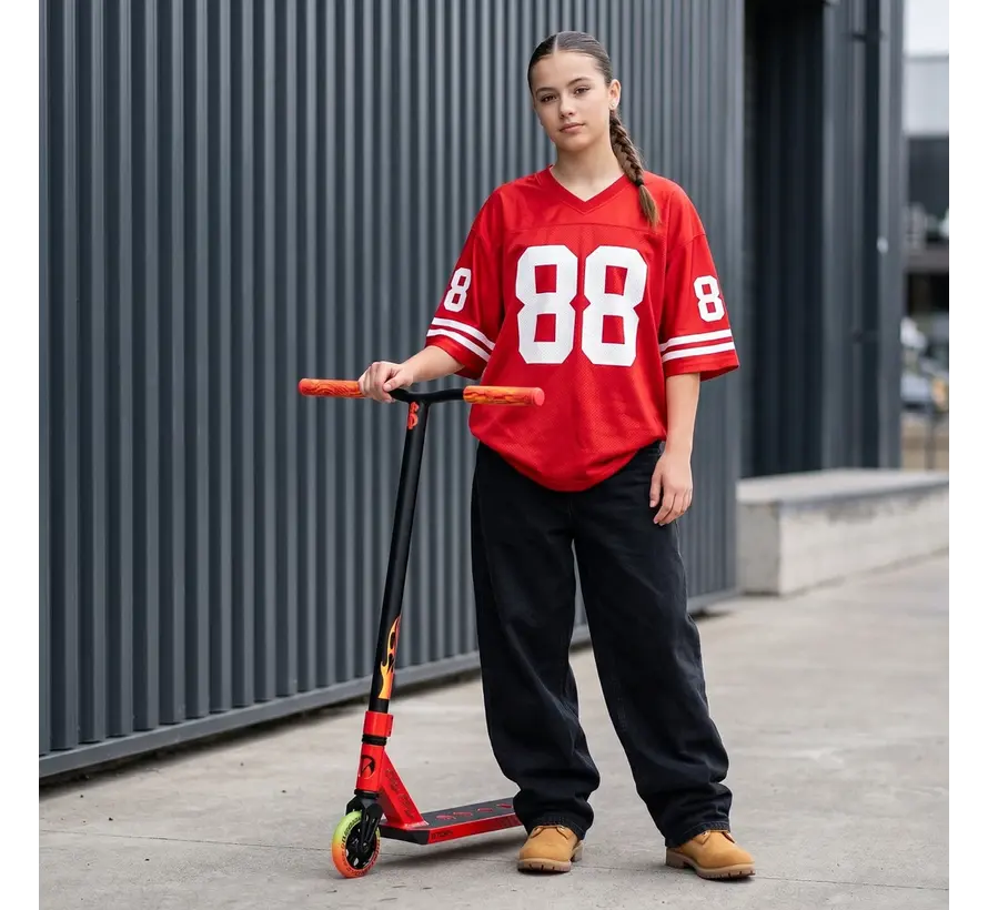 Story High Roller Air Stuntstep Red Professionele Freestyle Stuntstep met Grote Wielen en Sterke Park Street Setup