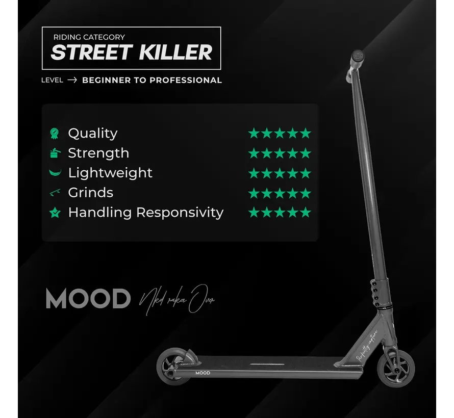 NKD Mood Stunt Scooter Red Lightweight Freestyle Stunt Scooter with HIC Compression and 110mm Wheels for Park and Street Riding