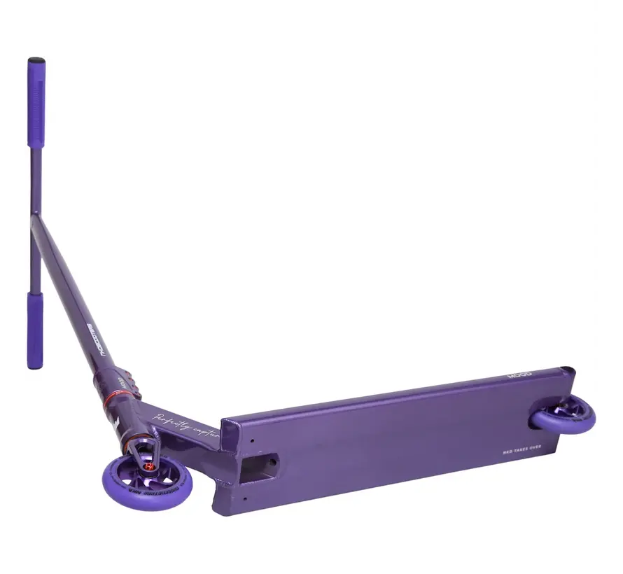 Monopattino acrobatico NKD Mood viola, leggero, ideale per freestyle, con sistema di compressione HIC e ruote da 110 mm, perfetto per park e street riding.