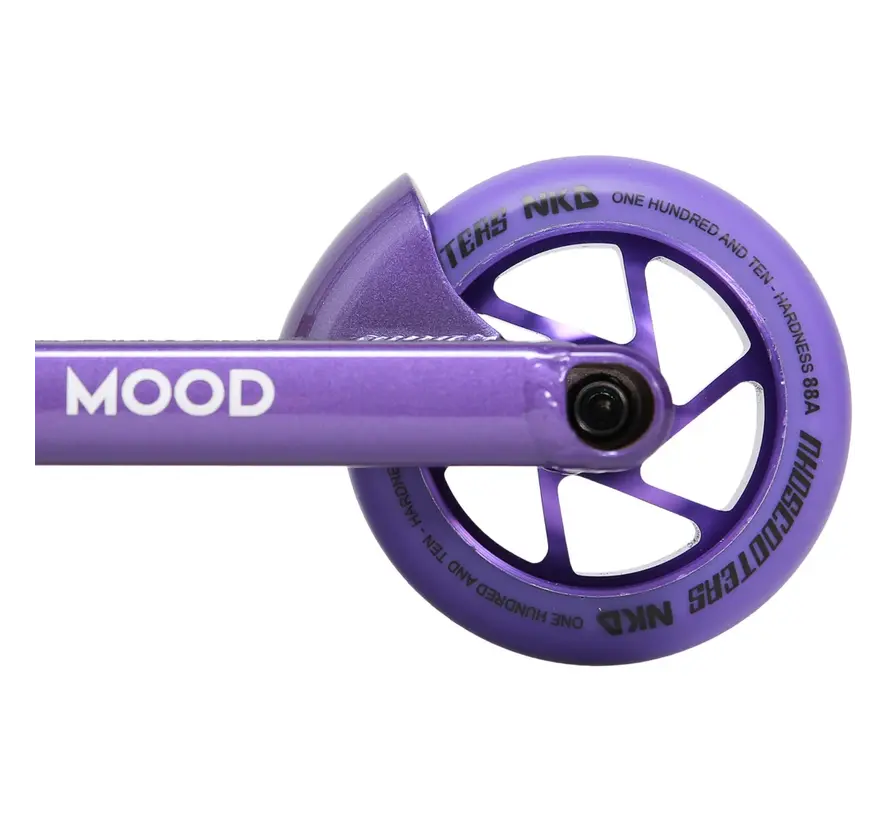 Monopattino acrobatico NKD Mood viola, leggero, ideale per freestyle, con sistema di compressione HIC e ruote da 110 mm, perfetto per park e street riding.