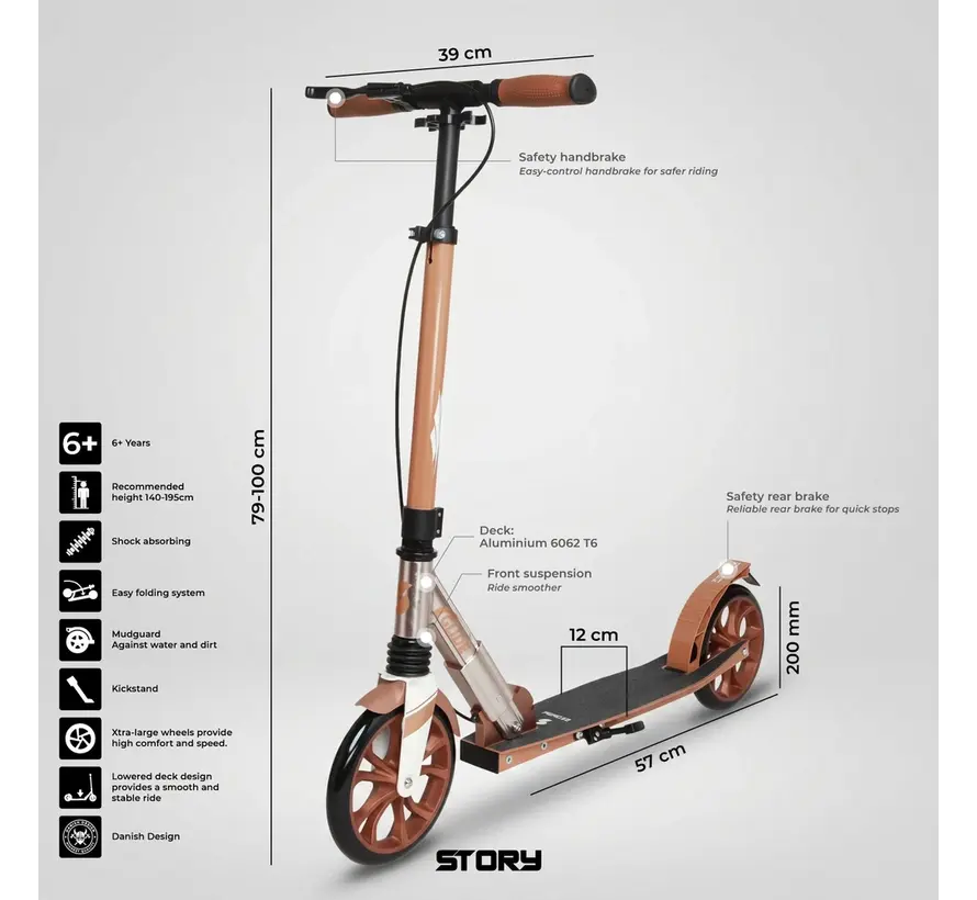 Story GlideX Elite Faltbarer Transportroller, cremefarben, komfortabler Roller mit großen Rädern und faltbarem Design für den täglichen Gebrauch