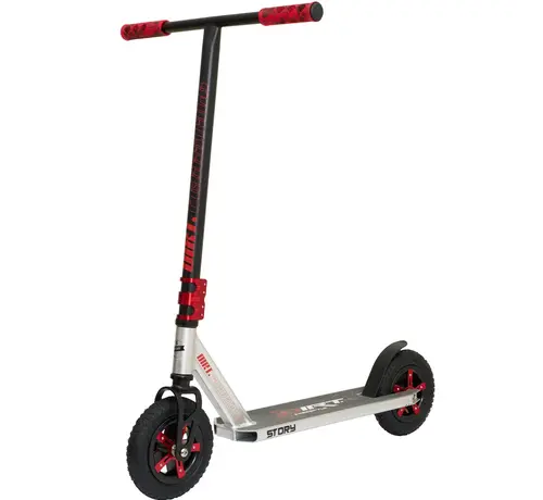 Story Story Dirt Freestyle Scooter Silver/Red – solidny terenowy skuter akrobacyjny z oponami pneumatycznymi i stalową ramą - Copy