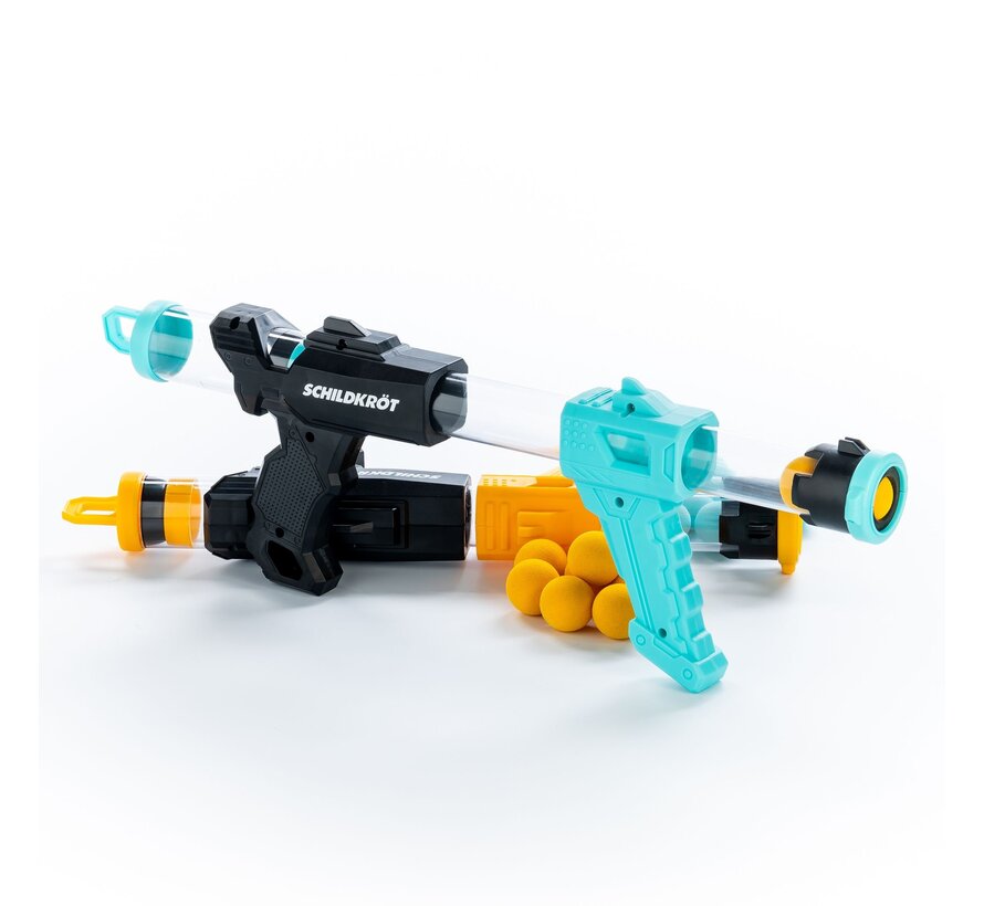 Schildkröt Fire Blaster Set, juego de lanzacohetes de espuma para juegos activos al aire libre.