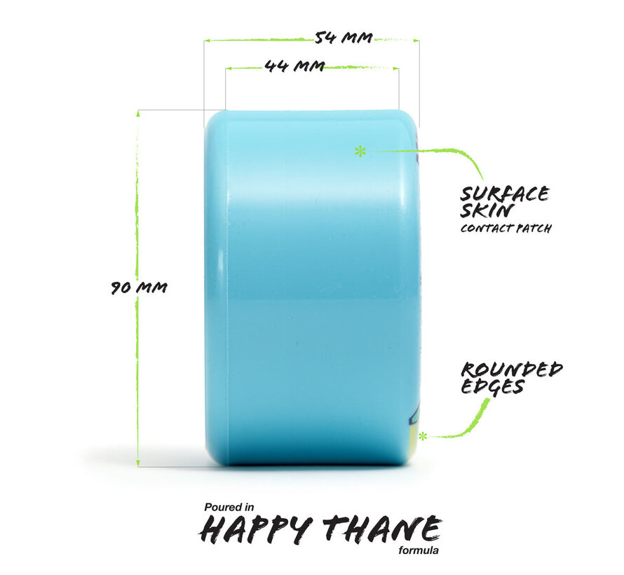 Ruedas para longboard Orangatang Bees Knees de 90 mm, color azul, juego de 4 ruedas para descenso y larga distancia.