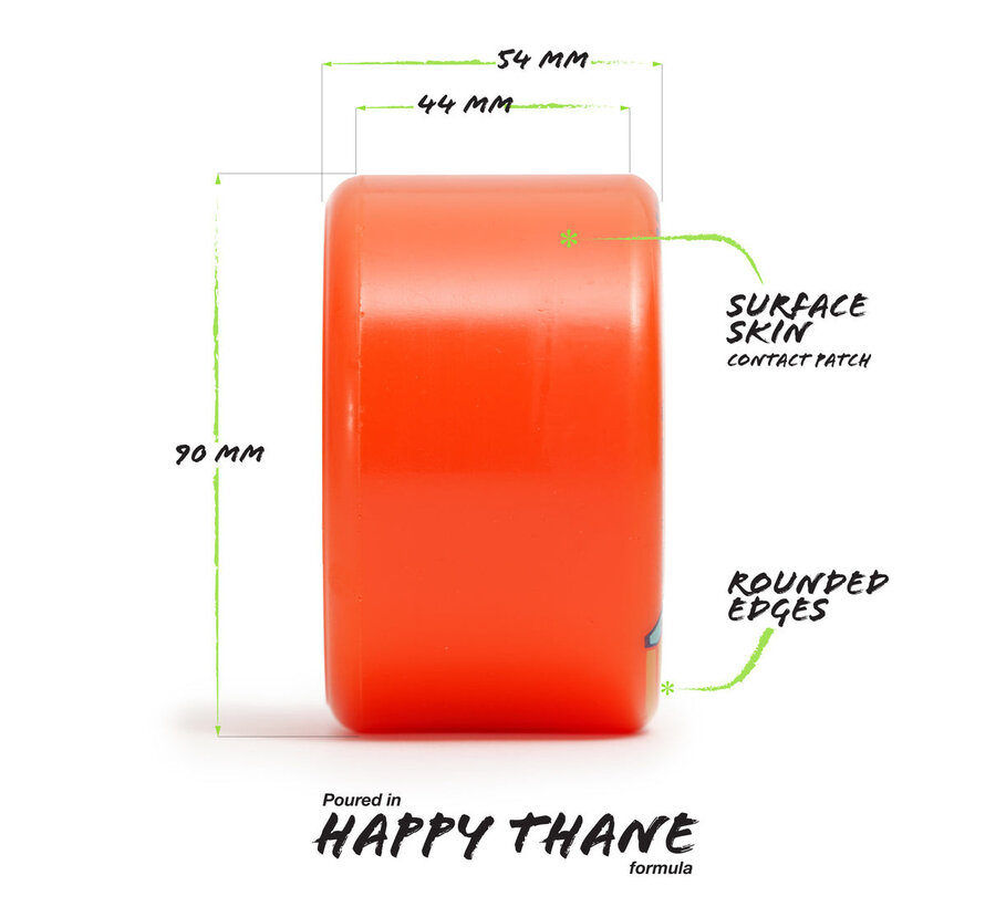 Ruote Orangatang Bees Knees 90mm per longboard, colore arancione, set da 4 ruote per downhill e lunghe distanze - Copia