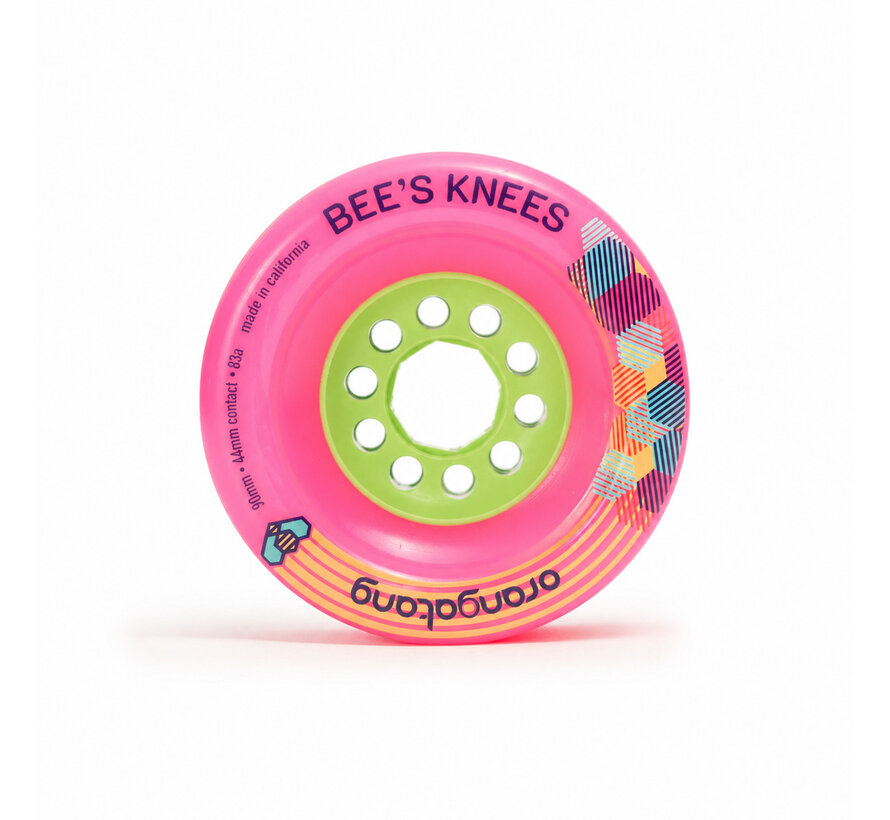 Ruote Orangatang Bees Knees 90mm per longboard, set da 4 rosa per downhill e lunghe distanze - Copia - Copia
