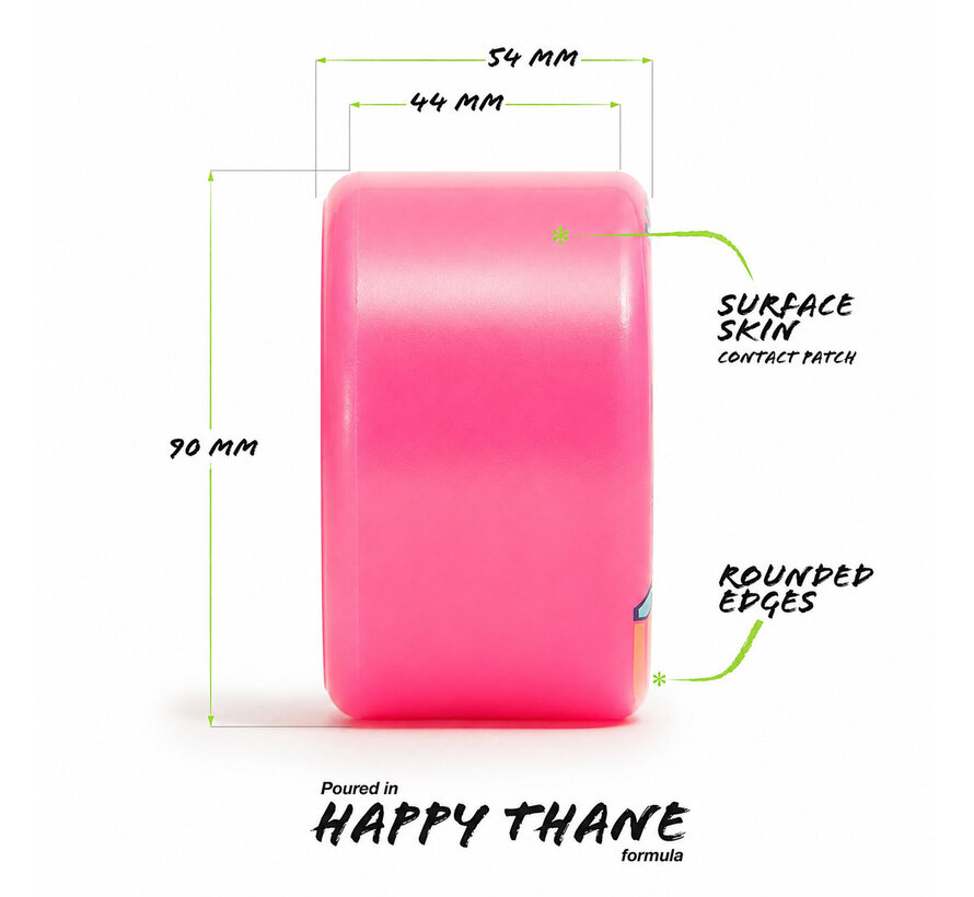Ruote Orangatang Bees Knees 90mm per longboard, set da 4 rosa per downhill e lunghe distanze - Copia - Copia