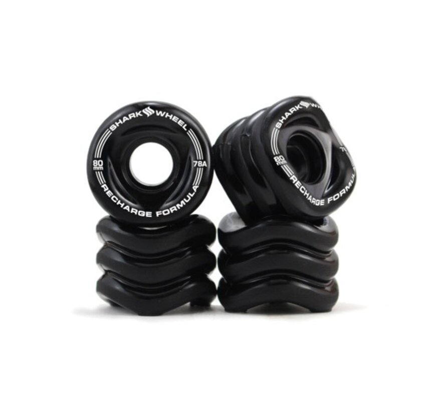 Shark Wheels Recharge 80mm 78A Longboard Wielen Zwart Set van 4 voor Cruisen, Electric Skateboards en Comfortabel Rijden