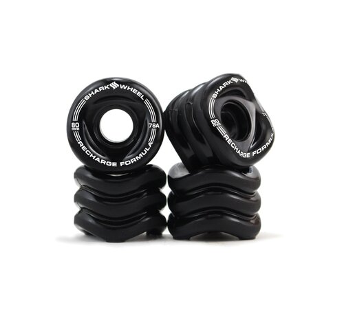 Shark Wheels Roues de longboard rechargeables Shark Wheels 80 mm 78A noires, lot de 4, pour le cruising, les skateboards électriques et une conduite confortable.