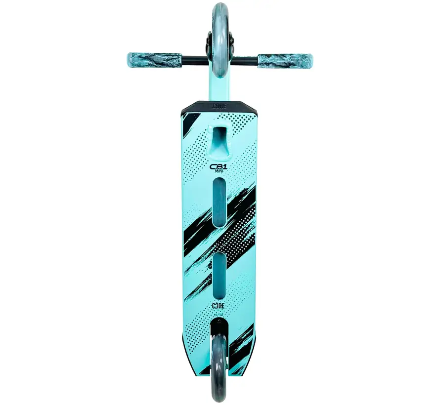 Hulajnoga wyczynowa CORE CB1 Mini w kolorze czarno-turkusowym, 71 cm, z kołami 110 mm, aluminiową platformą i systemem kompresji IHC