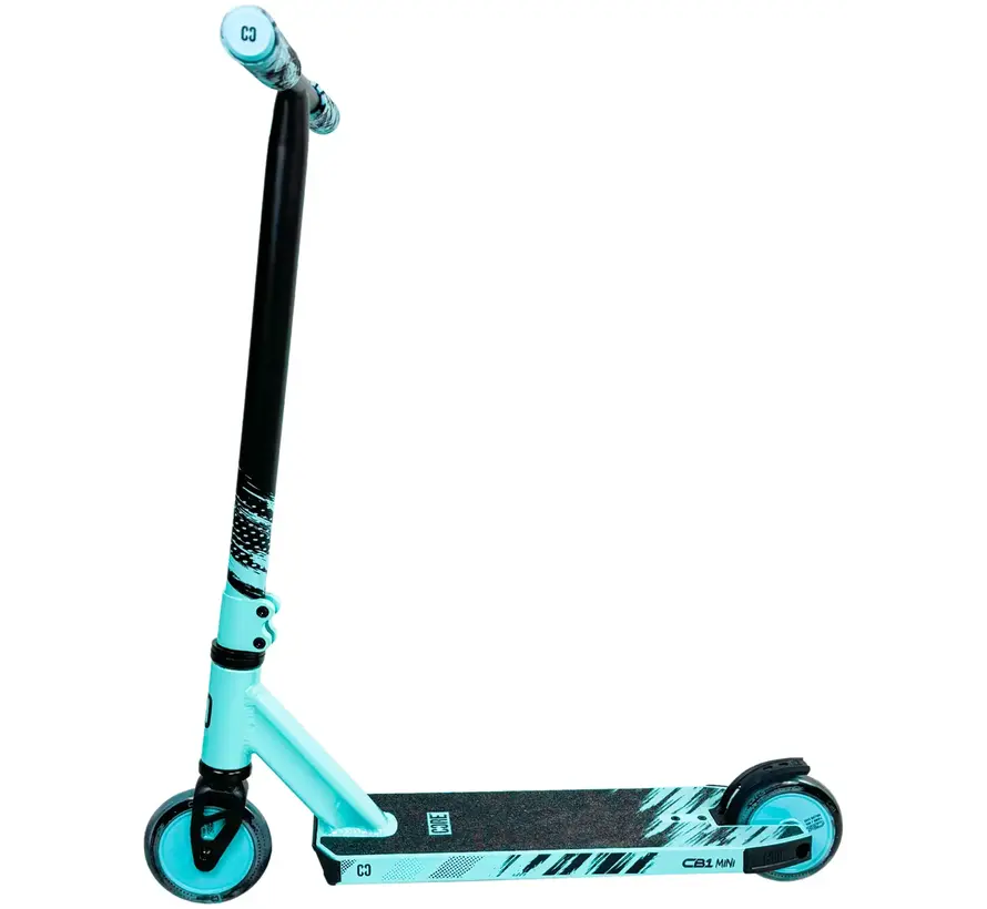 Trottinette freestyle CORE CB1 Mini noire/turquoise de 71 cm avec roues de 110 mm, plateau en aluminium et compression IHC