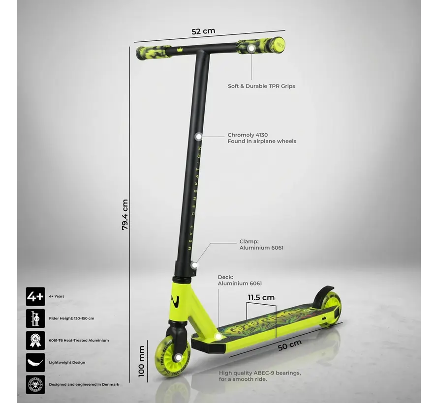 Monopattino acrobatico NKD Next Generation verde lime, 79,4 cm