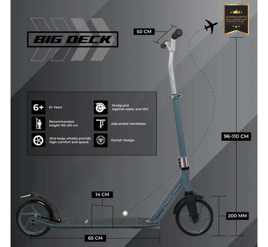 Story Big Deck Commuter Scooter Grau/Schwarz 96-110 cm