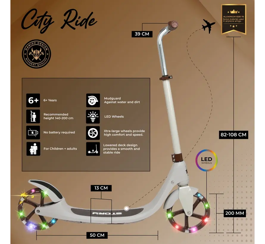 Monopattino Story City Ride Beige LED 82-108 cm