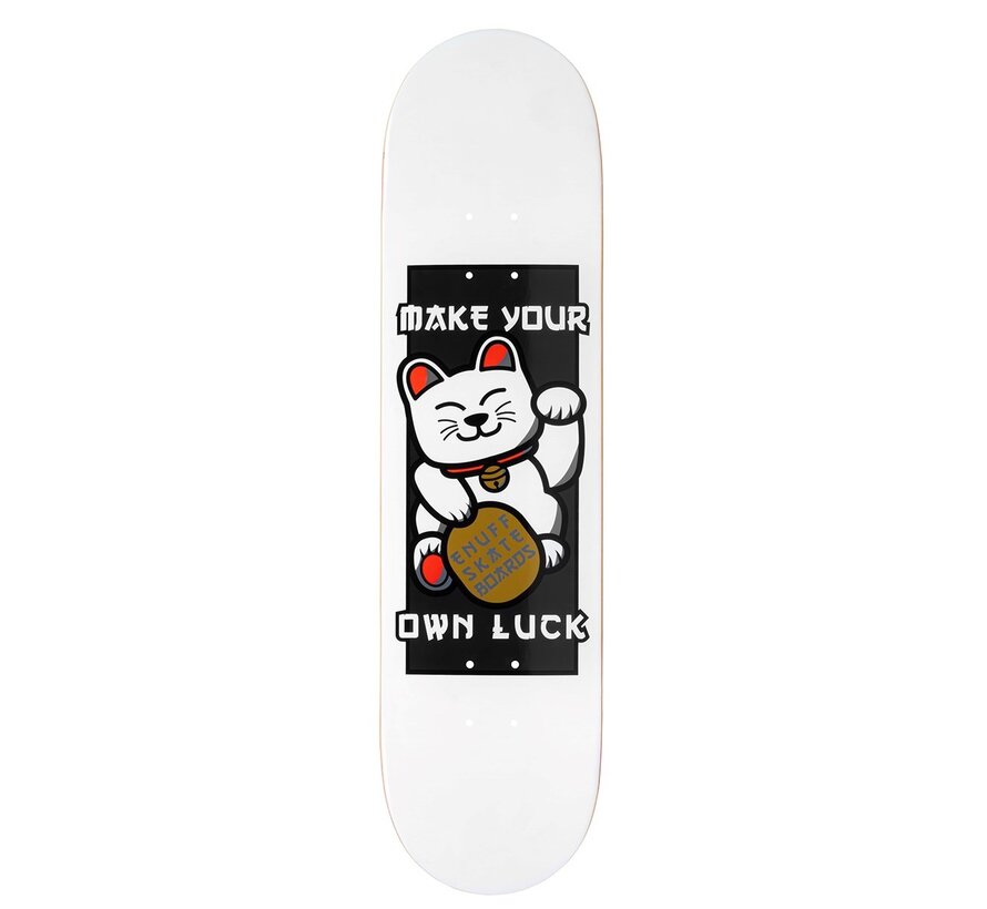 Tabla de skate Enuff Designer Lucky Cat blanca de 7 capas de arce con gráficos coloridos