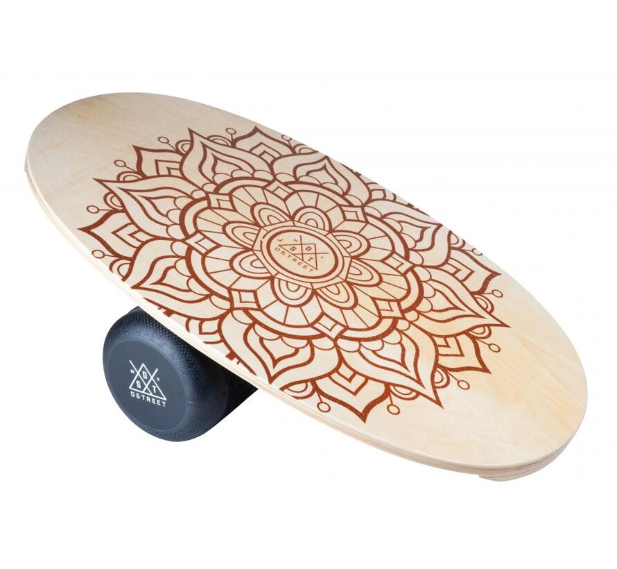 Tabla de equilibrio D-Street Mandala Original de 30 pulgadas con rodillo – Entrenador de equilibrio para skateboarding, surf y snowboard.