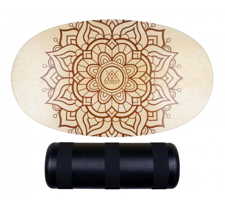 Tabla de equilibrio D-Street Mandala Original de 30 pulgadas con rodillo – Entrenador de equilibrio para skateboarding, surf y snowboard.