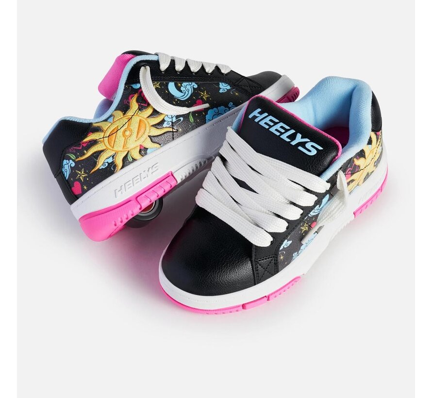 Heelys Kolect Prints Glow Noir / Bleu / Rose Néon – Chaussures à roulettes avec détails phosphorescents et roulements ABEC-5