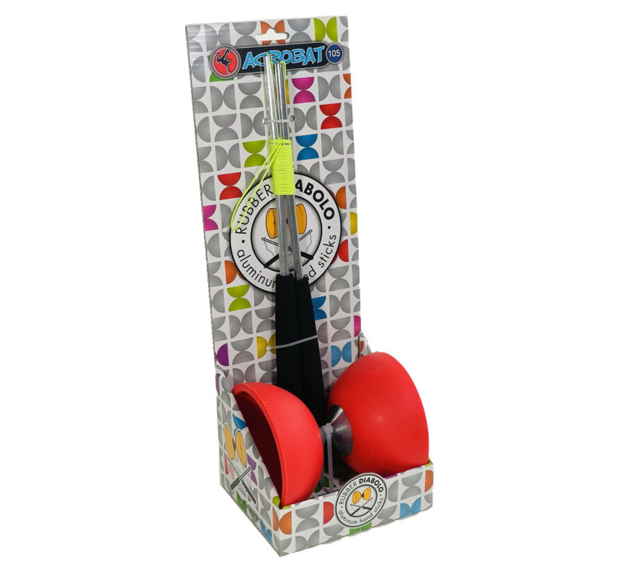 Acrobat Diabolo Set Rood – 10,5 cm Diabolo met Aluminium Stokken