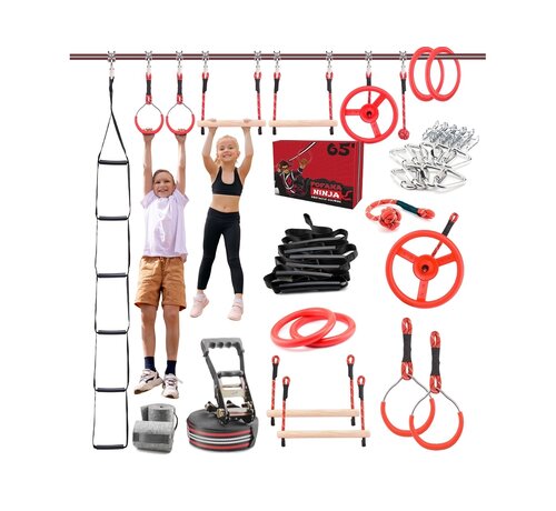 Fofama Ninja Ninja Line Kit Ostacoli 32 Pezzi – Percorso Ninja Slackline 20 m per Equilibrio e Arrampicata