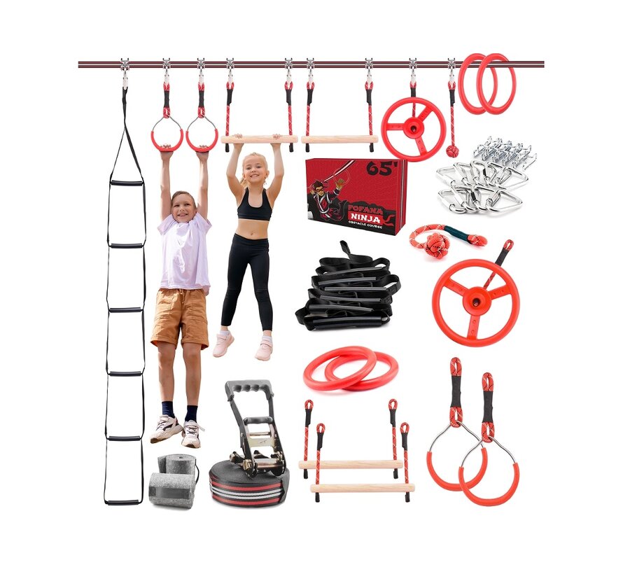 Ninja Line 32-Piece Obstacle Kit – 20 m Ninja Slackline Course for Balance & Climbing