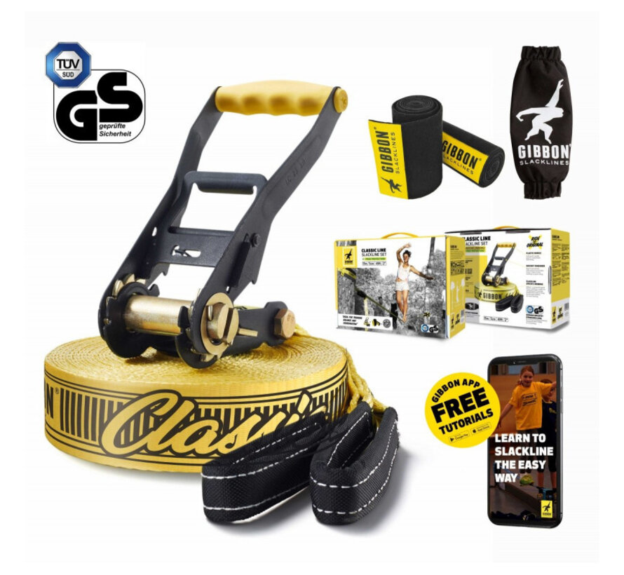 Gibbon Classic Line Treewear Set 15 m – Slackline da 5 cm con Protezione Alberi