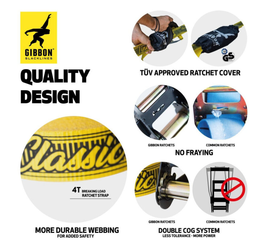 Gibbon Classic Line Treewear Set 15 m – 5 cm Slackline mit Baumschutz