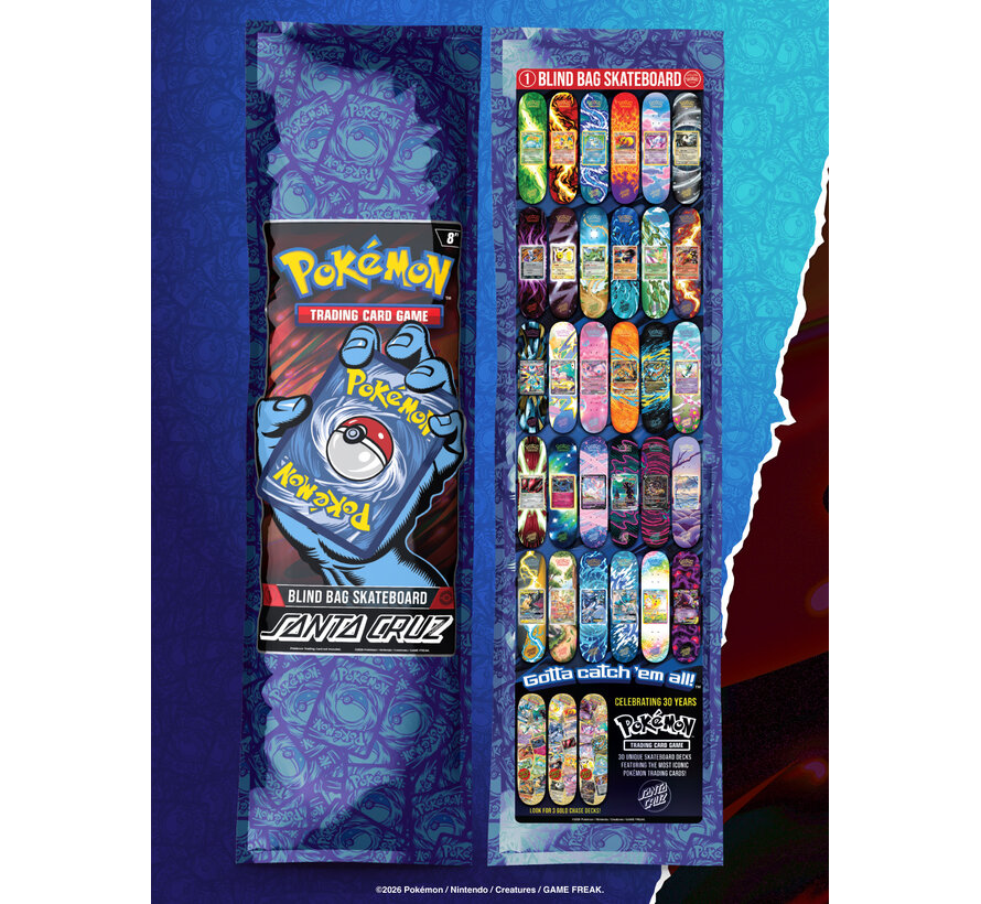 Mazzo da skateboard Santa Cruz x Pokémon Blind Bag – Mazzo a sorpresa in edizione limitata con grafica Pokémon esclusiva