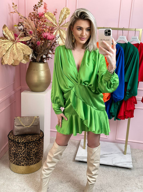 Silky v dress neon green