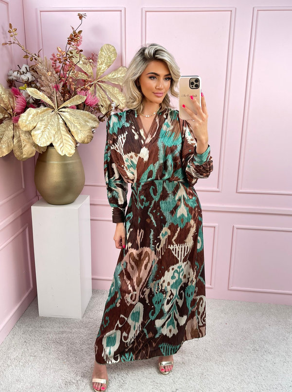 Zudora printed dress brown & turquoise