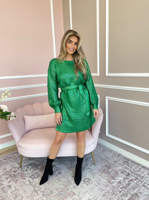 Knitted metallic dress green