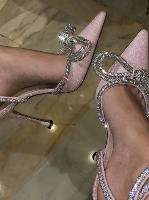 Glitter bow heels pink